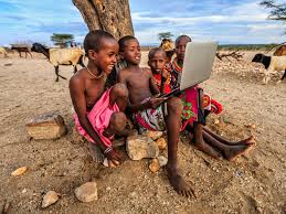 Children enjoying community wifi to internet connection